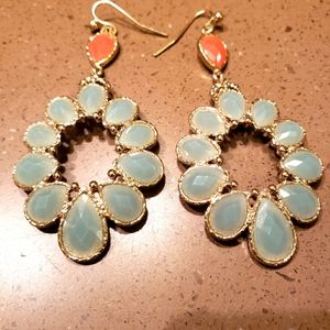 Gold dangle earrings with aqua & coral sets